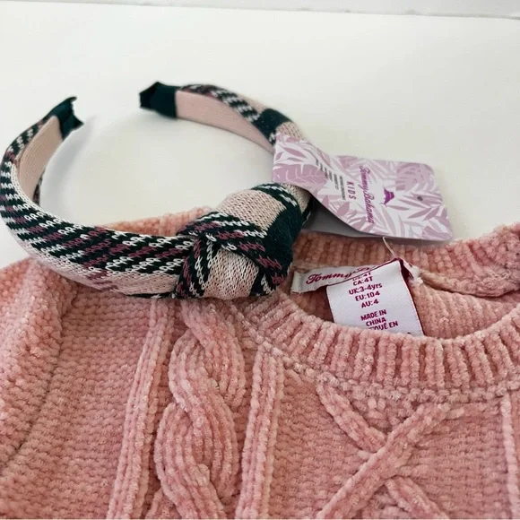 Tommy Bahama Toddler Girl 3 Piece Set- Chenille Sweater, Plaid Skirt & Headband - Picture 9 of 10